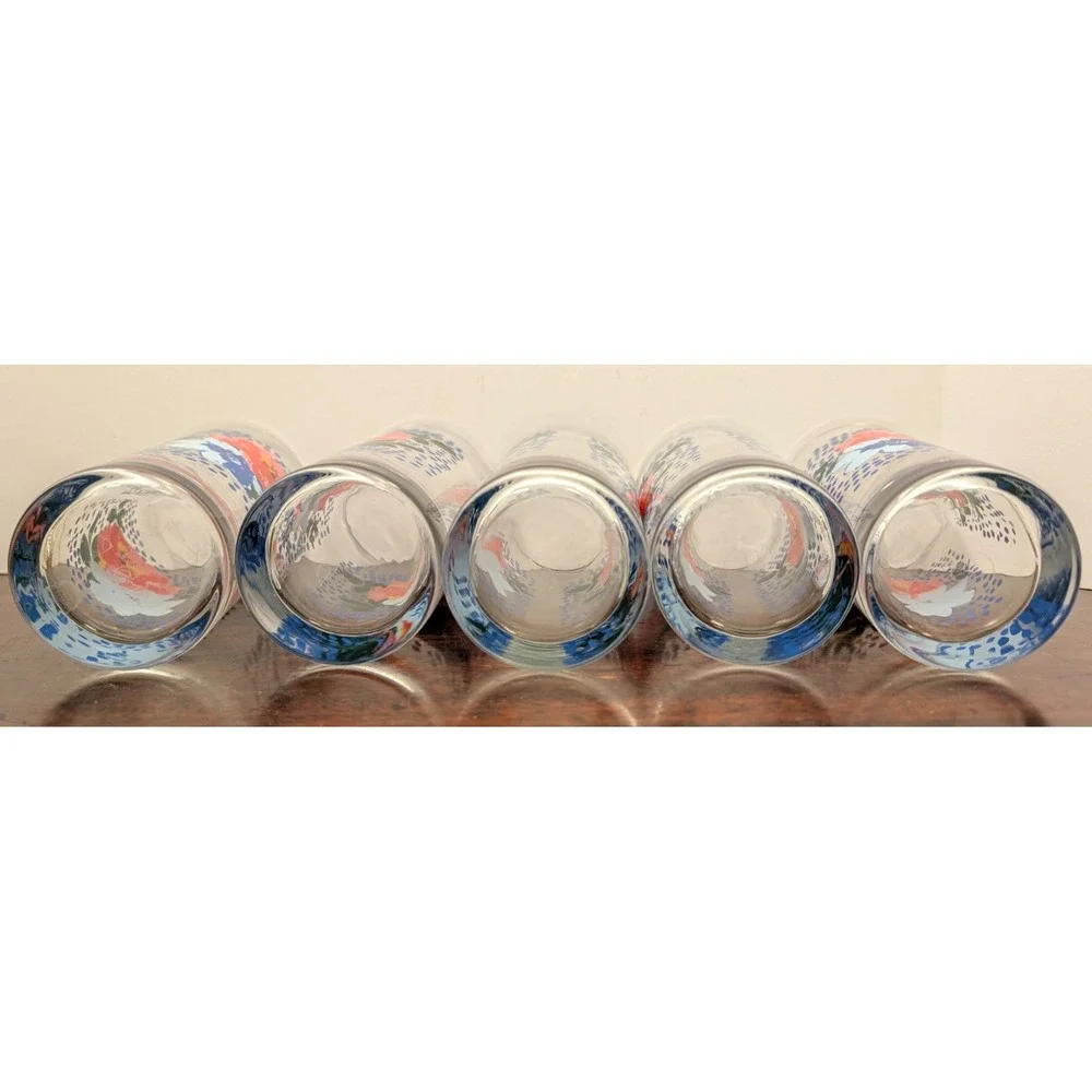 Pioneer Woman Floral Drinking Glasses Set of 5 Red Blue Flowers Polka Dot 6in